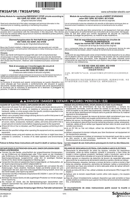schneider施耐德TM3SAF5R_ TM3SAF5RG Safety Module for monitoring EMERGENCY STOP circuits according to ISO 13849_ IEC 62061_ IEC 61058_ 说明书